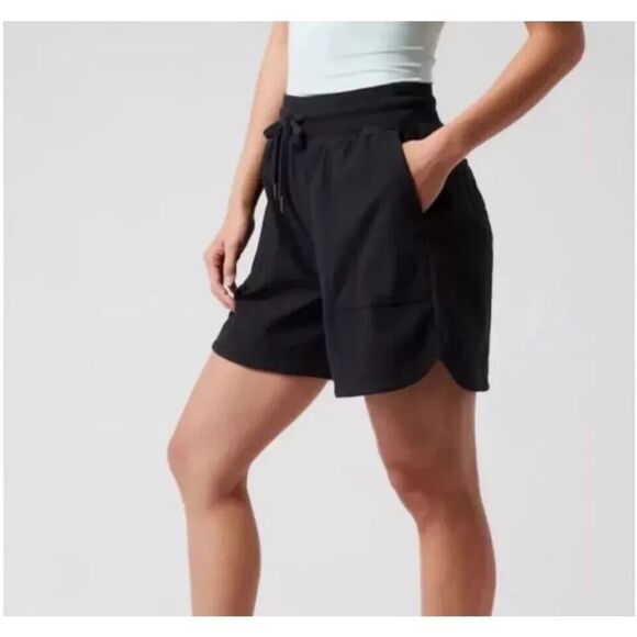 Athleta 798619-01 Women's Sz Small Black Farallon Cotton Blend Midi Shorts - Picture 10 of 10